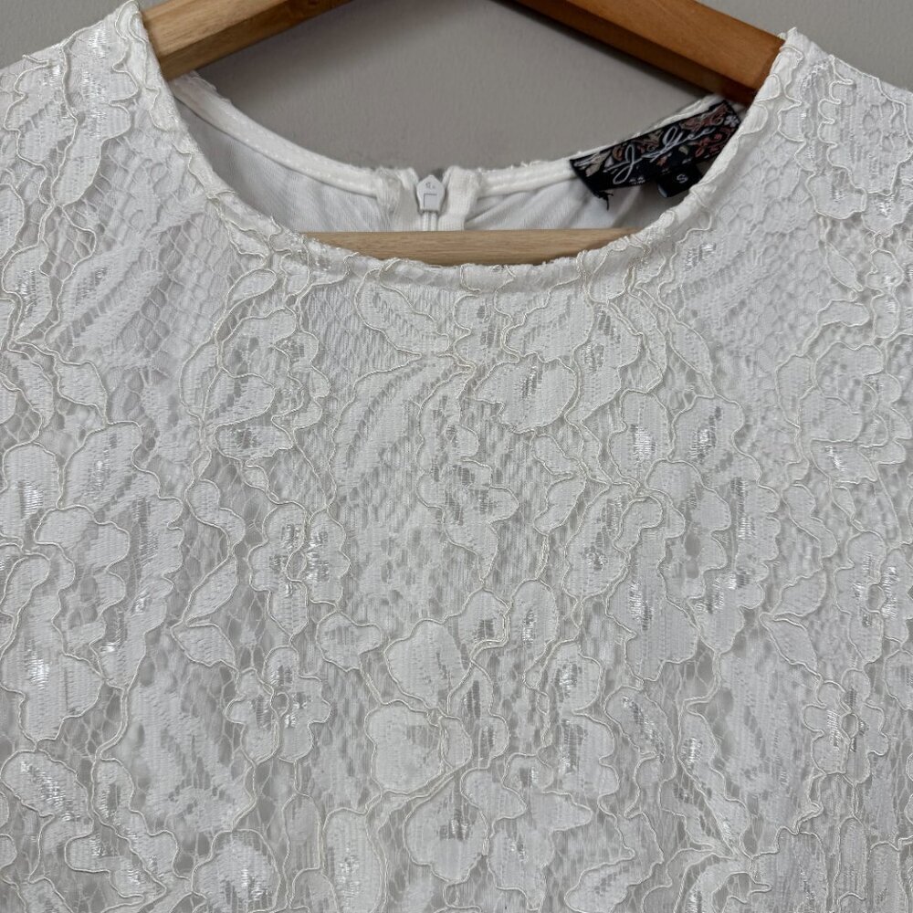 J. Gee Drop Waist Lace Mini Dress Womens Small White Bridal Bride to Be Cocktail - Picture 6 of 13